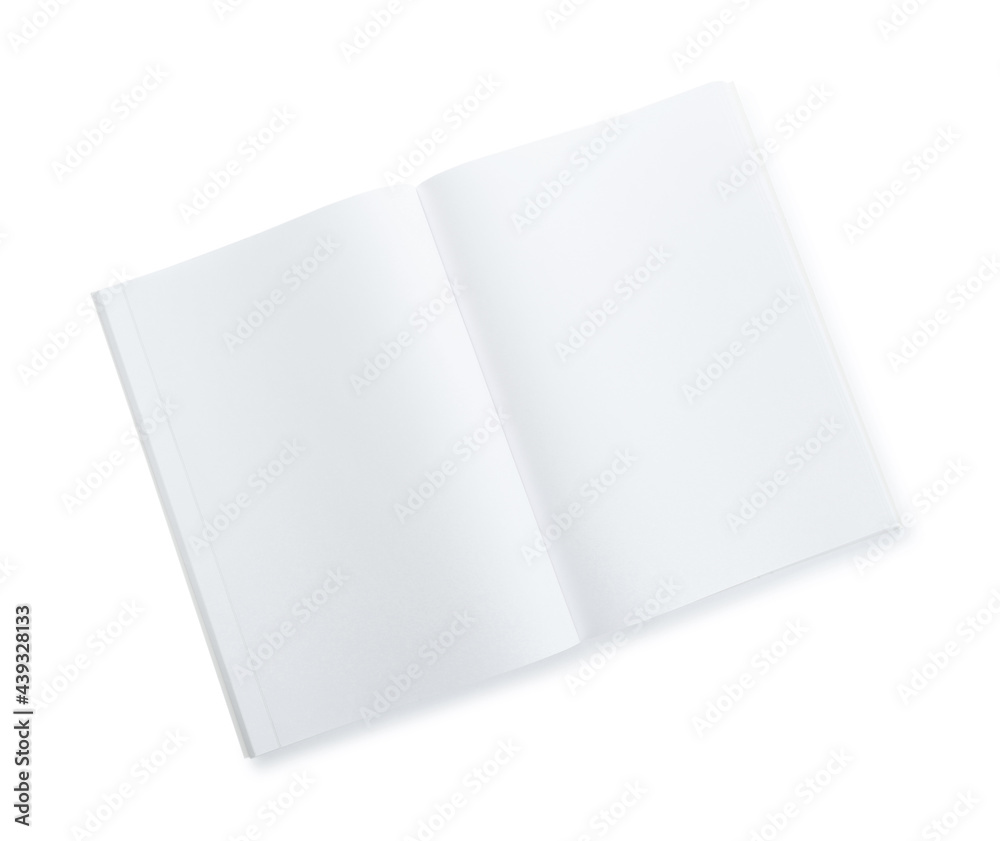 Open blank paper brochure isolated on white, top view. Mockup for design Open blank paper brochure isolated on white, top view. Mockup for design