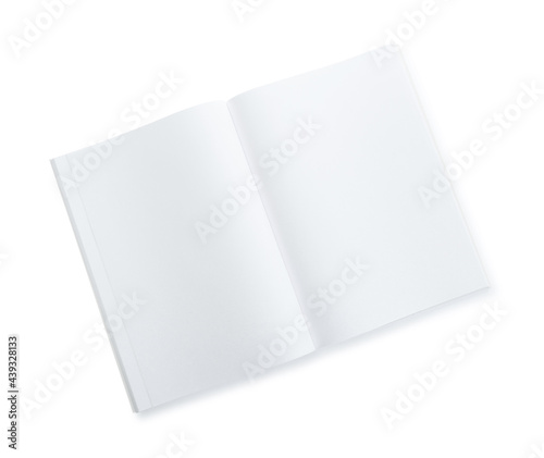 Open blank paper brochure isolated on white, top view. Mockup for design © New Africa