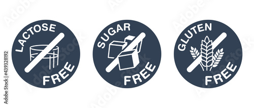 Zero Value of Lactose, Sugar, Gluten - flat badges