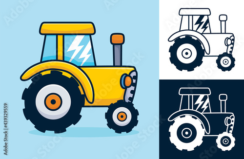 Yellow tractor. Vector cartoon illustration in flat icon style