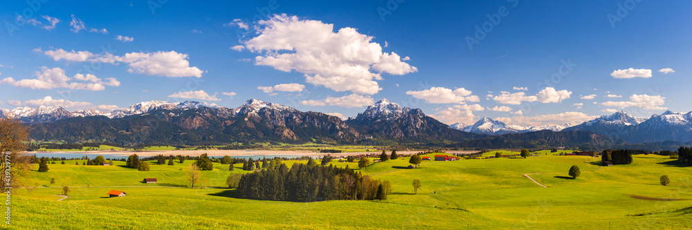 Fototapeta premium Panorama Landschaft im Allgäu am Forggensee