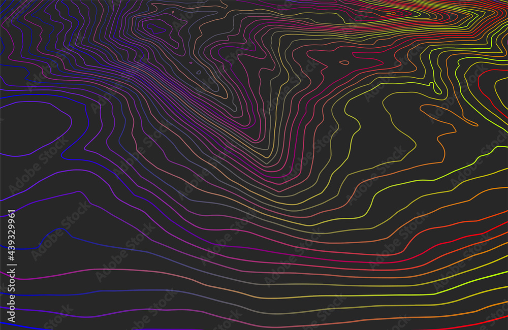 Vector abstract 3D topography relief. Colorful retro line- art. Fantasy topographic technology background.