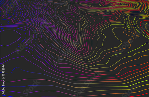 Vector abstract 3D topography relief. Colorful retro line- art. Fantasy topographic technology background.