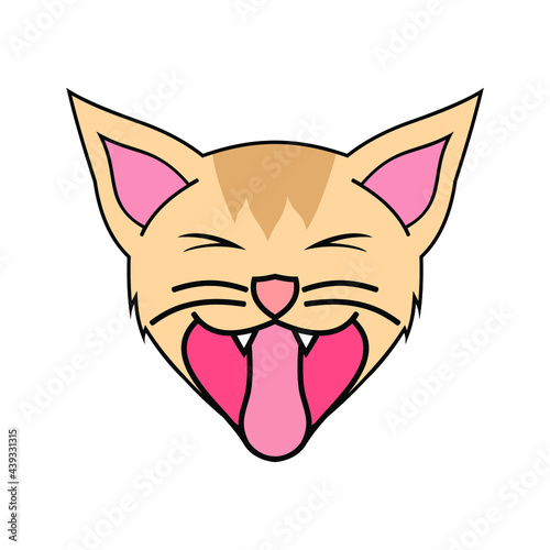 Cute adorable yawn kitty cat cartoon logo template in flat design monogram illustration