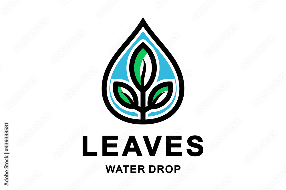 Double Meaning Logo Design Combination of Water Drop and leaves