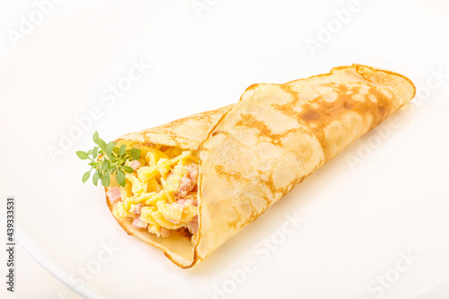 Pancake with cheese and ham
