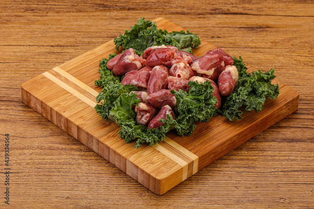 Raw chicken hearts for cooking