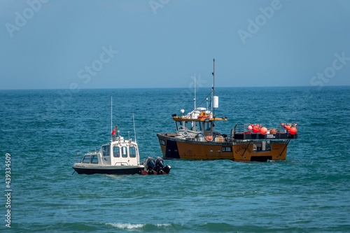 fishing trawlers at anchor in the sea