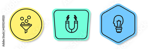 Set line Lead management, Magnet and Light bulb with concept of idea. Colored shapes. Vector