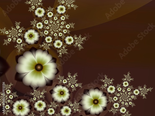 Original fractal image with yellow  flowers. Template with place for inserting your text. Fractal art as background...