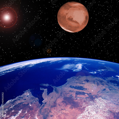 Fototapeta Naklejka Na Ścianę i Meble -  Mars and earth.  The elements of this image furnished by NASA.
