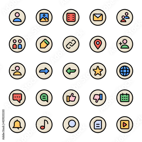 Filled outline icons for social networks.