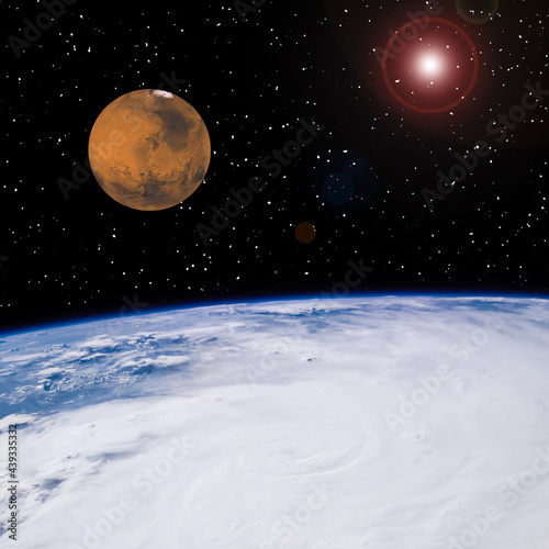 Mars and earth.  The elements of this image furnished by NASA.