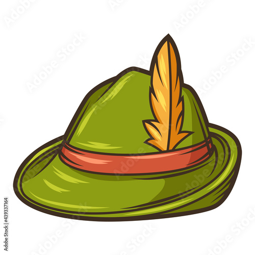 Illustration of hunting hat with feather. Object in engraving hand drawn style. Old element for beer festival or Oktoberfest.