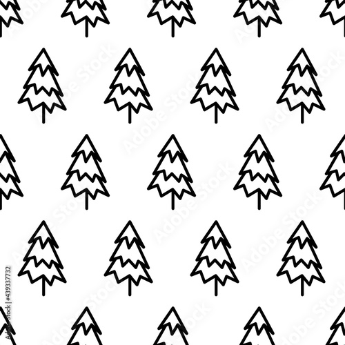 Black and white seamless pattern with fir tree icon. Vector trees symbol sign. Plants  landscape design for print  card  postcard  fabric  textile. Business idea concept