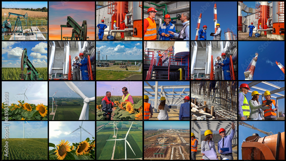 Industrial Production, Development and Growth Conceptual Photo Collage - People at Work