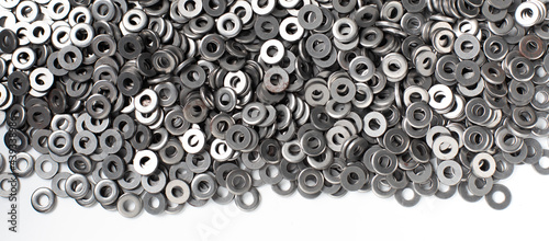 Background texture of metal nut washer. Nut washer made by steel. photo