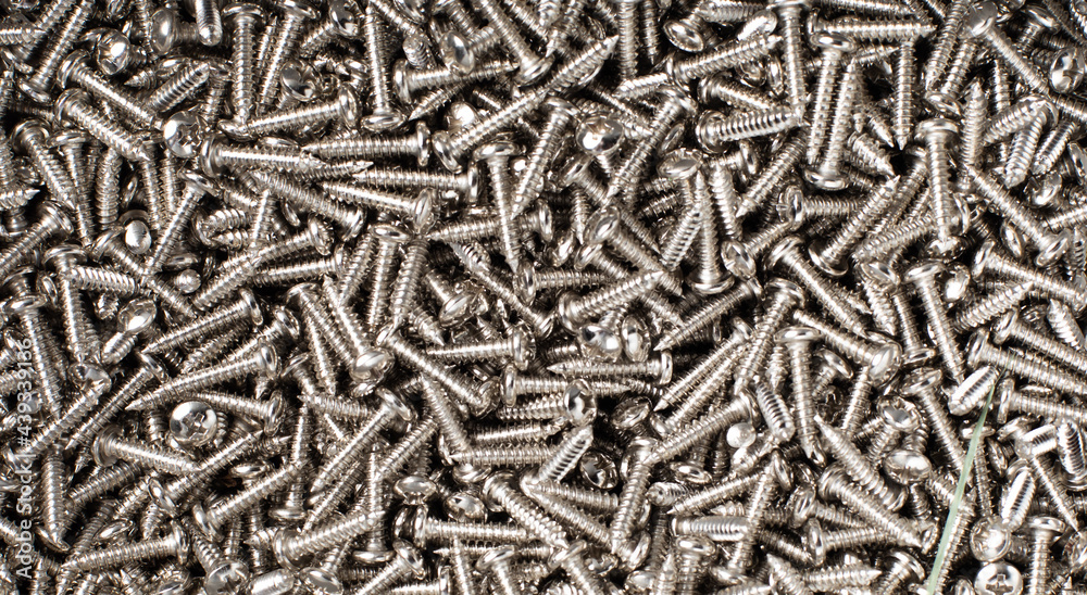 Background texture of metal screws. tapping screws made by steel.