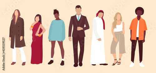 Flat multinational people group concept. Vector illustration