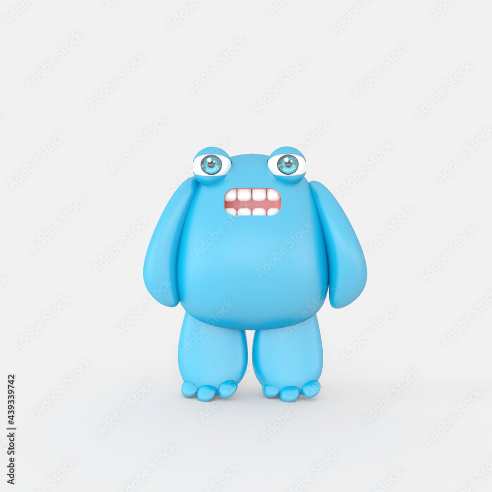 Fototapeta premium Cartoon monster with Wall Background. 3D illustration, 3D rendering 