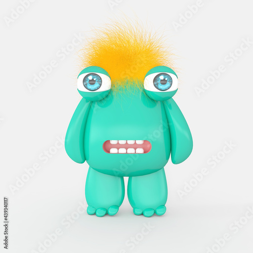Cartoon monster with Wall Background. 3D illustration  3D rendering 
