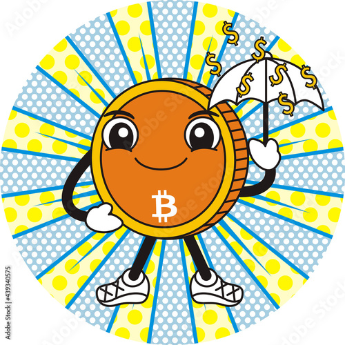 bitcoin cartoon illustration with cute expression