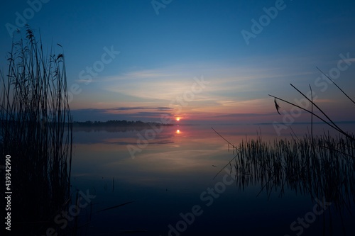 Morning by the lake. Beautiful spring sunrise