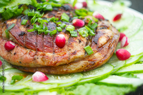 grilled meat with salad