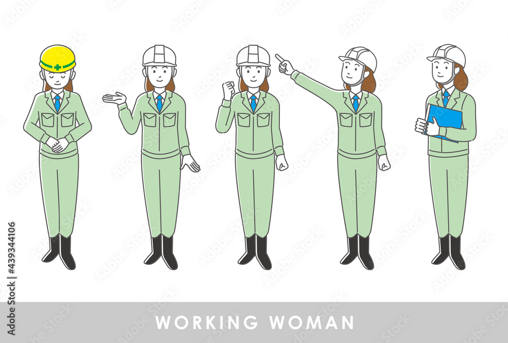 工事現場で働く作業着を着た女性のイラストセット Stock Vector Adobe Stock