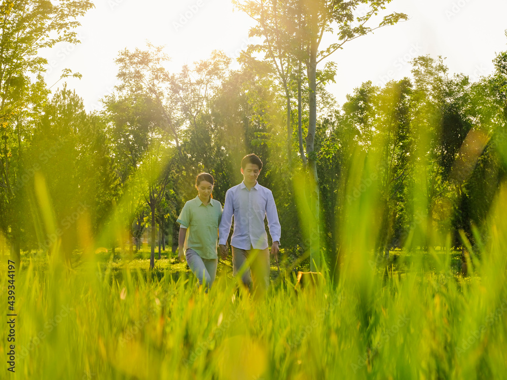 Happy Young couple dating in the park