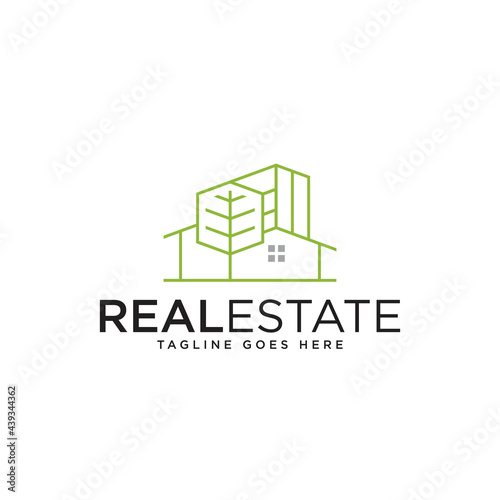 Real estate green line logo - Vector
