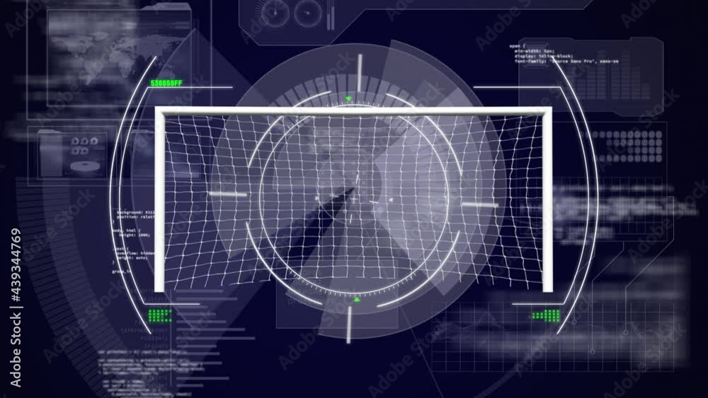 Animation of scopes scanning and data processing over football goal Animation of scopes scanning and data processing over football goal