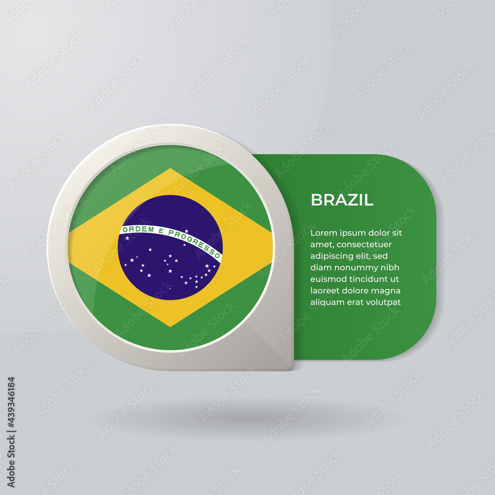 Fototapeta premium 3D Map Pointer Flag Nation of Brazil with Description Text