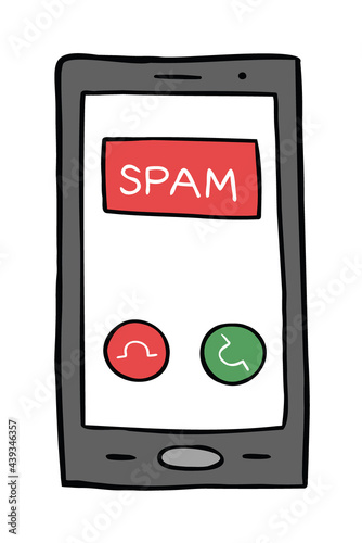 Cartoon vector illustration of spam call on smartphone