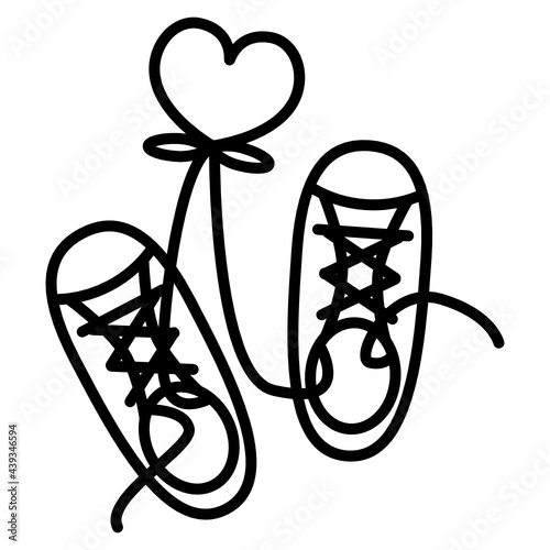 pair of sneaker shoes tie with heart line icon