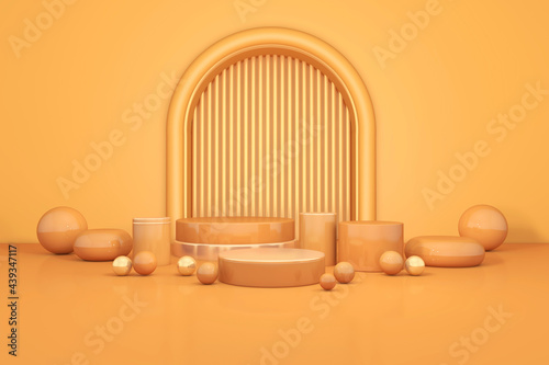 Background rendering with podium and wall scene abstract background. 3D illustration  3D rendering