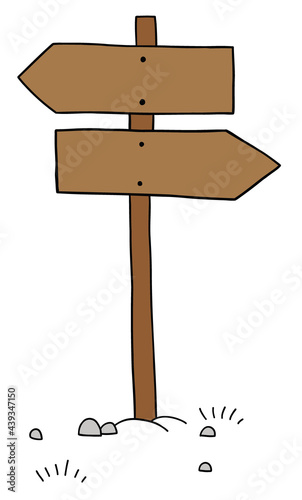 Cartoon vector illustration of road sign showing two different directions