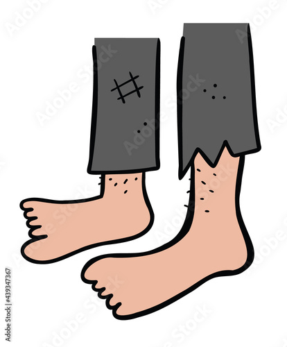Cartoon vector illustration of homeless without shoes