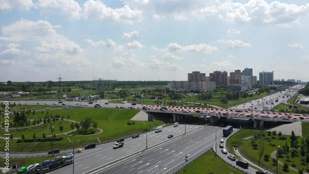 Aerial view of road with moving cars in Moscow City Aerial view of road with moving cars in Moscow City