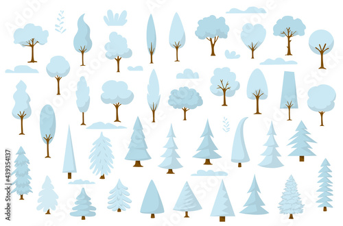 set of cartoon park and forest winter trees photo