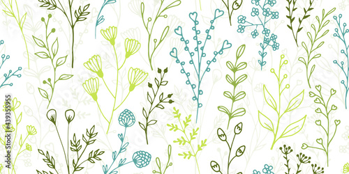 Field flower sprigs botanical vector seamless ornament. Gentle floral fabric ...