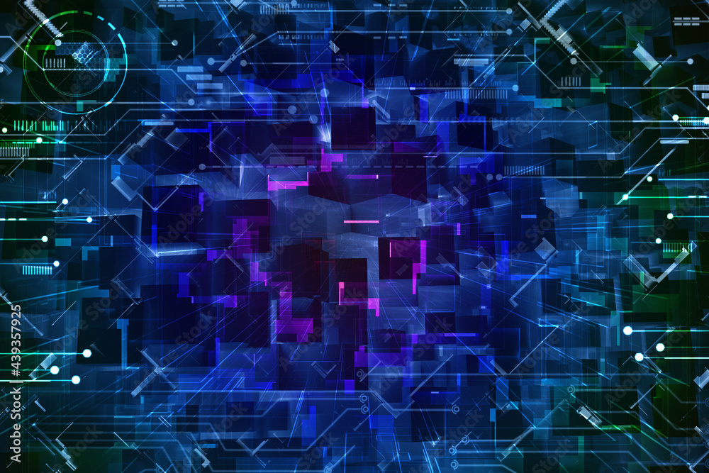 Abstract science fiction data node in cube shape for technology and wallpaper.Futuristic concept.