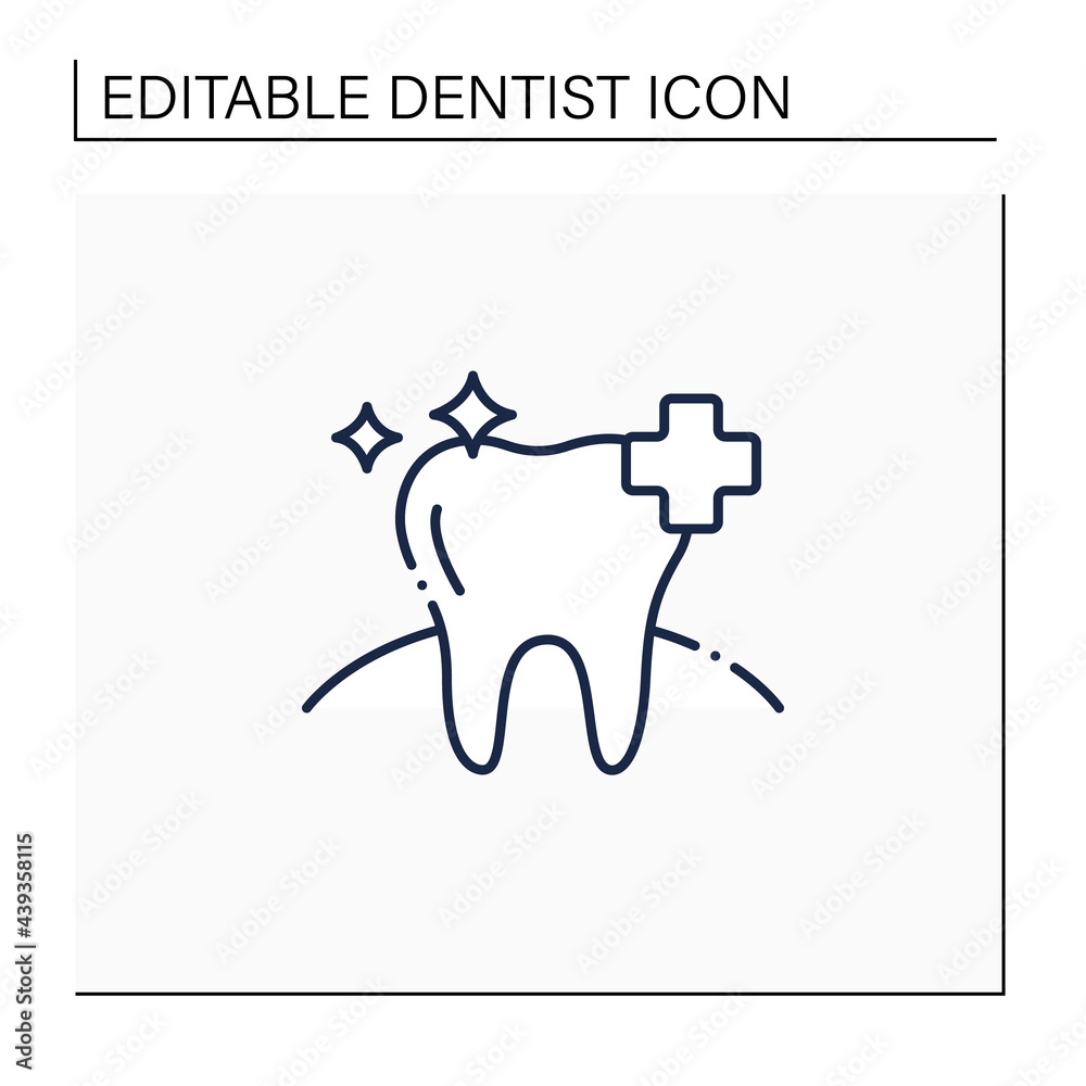 Oral health line icon. Healthy tooth with perfect smile. Good care concept. Aesthetic overall health of teeth, oral hygiene. Isolated vector illustration. Editable stroke