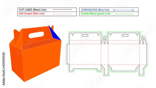 Cake box and fast food gift box, corrugated cardboard box and dieline tamplate with 3D render, carton box and resizeable
