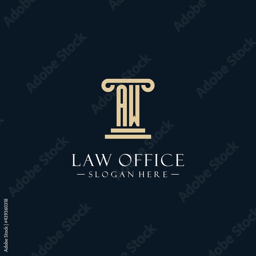 AW initial monogram logos with pillar shapes style