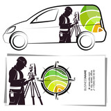 Geodesy, land registration and construction. Business card concept and advertising graphics for cars.