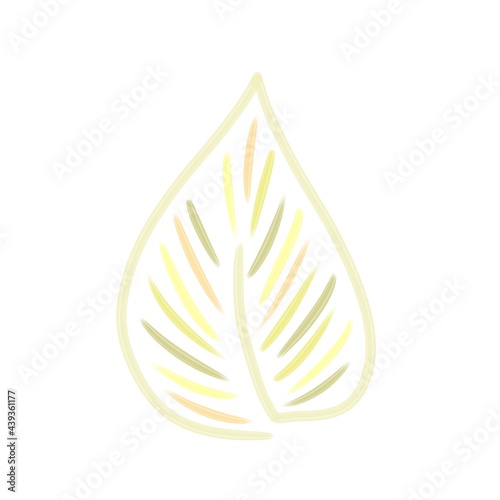 Isolated image of a leaf from a tree in the Scandinavian style, painted on a white background. Digital illustration with imitation paint. Design for children, posters, prints, postcards, fabrics.