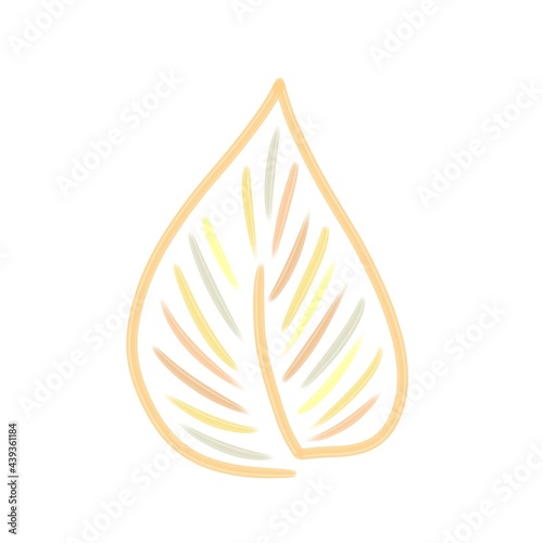 Isolated image of a leaf from a tree in the Scandinavian style, painted on a white background. Digital illustration with imitation paint. Design for children, posters, prints, postcards, fabrics.