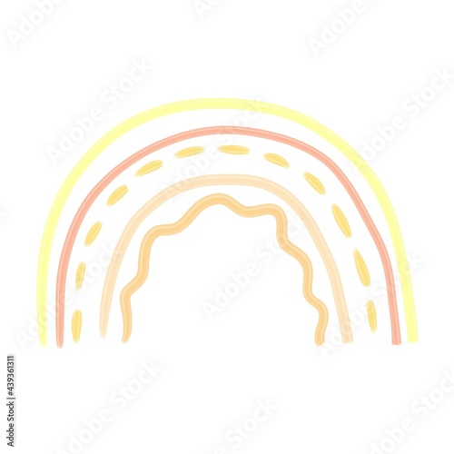 Isolated image of a rainbow in the Scandinavian style, painted on a white background. Digital illustration with imitation paint. Design for children, posters, prints, postcards, fabrics, textiles.