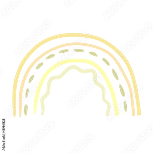 Isolated image of a rainbow in the Scandinavian style, painted on a white background. Digital illustration with imitation paint. Design for children, posters, prints, postcards, fabrics, textiles.